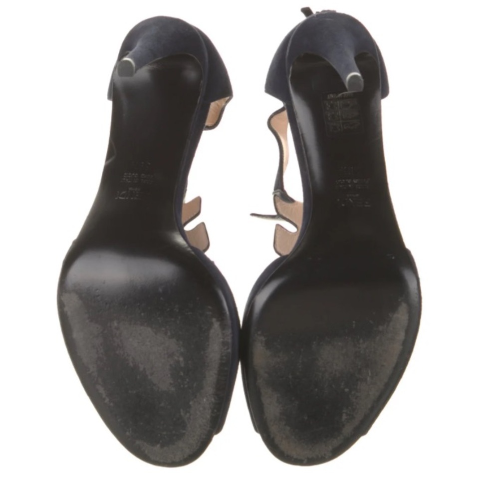 Authentic Fendi Croc-Tail T-Strap Leather Evening Sandal In Navy Leather - Picture 6 of 8